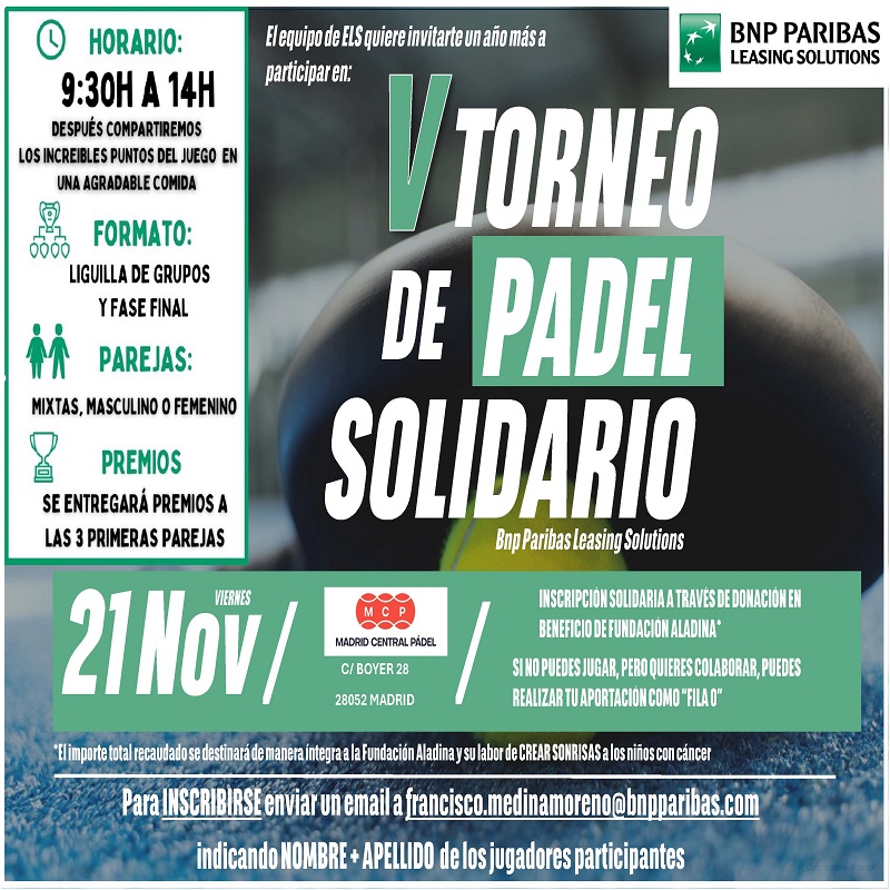 V TORNEO DE PADEL SOLIDARIO BNP PARIBAS LEASING SOLUTIONS